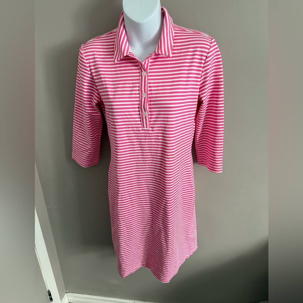 sailor-sailor Pink White Striped UPF 50+ Polo Dress Size S